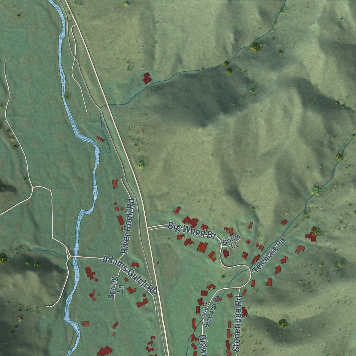 Second close-up of the map of Ketchum, Idaho print showing more streets and buildings