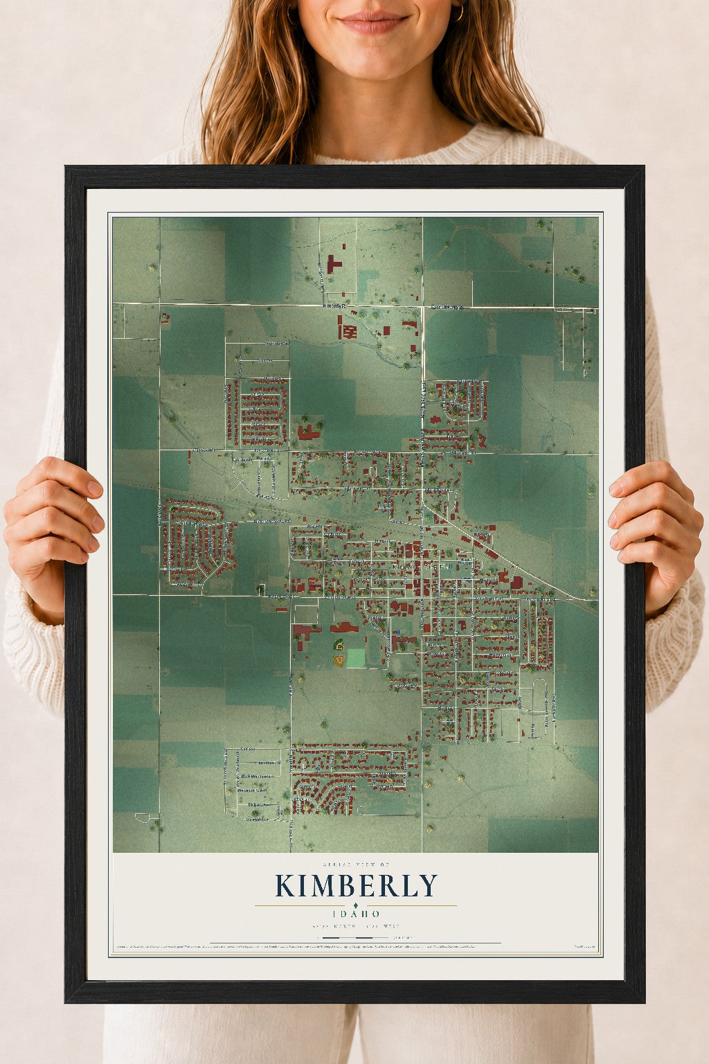 Map of Kimberly, Idaho, 18 x 24 inch print in a black wood frame