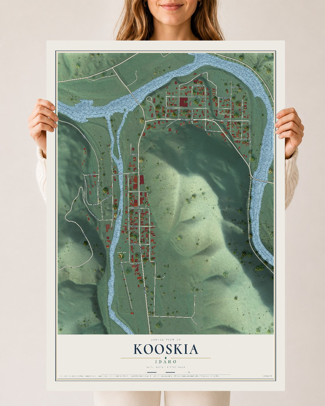 Map of Kooskia, Idaho, 24 x 36 inch unframed archival matte print