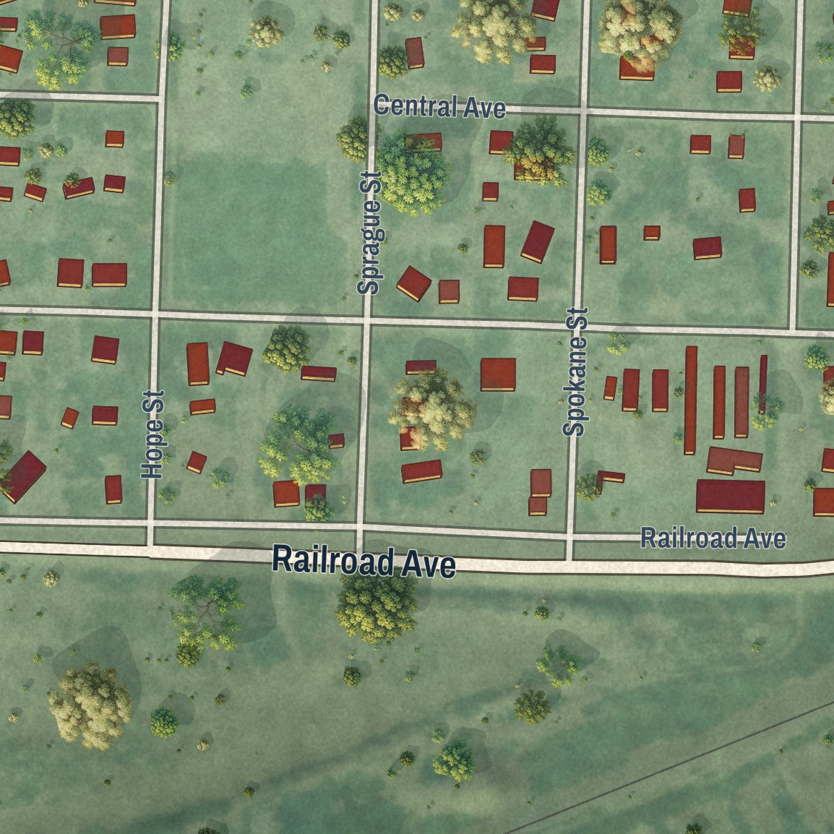 Close-up of the map of Kootenai, Idaho print showing street and building detail
