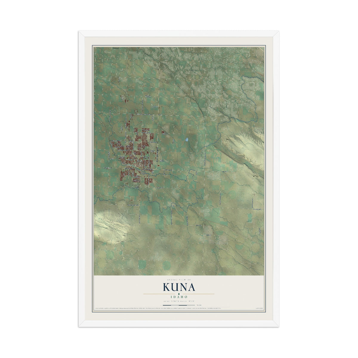 Map of Kuna, Idaho, 12 x 18 inch print in a white wood frame