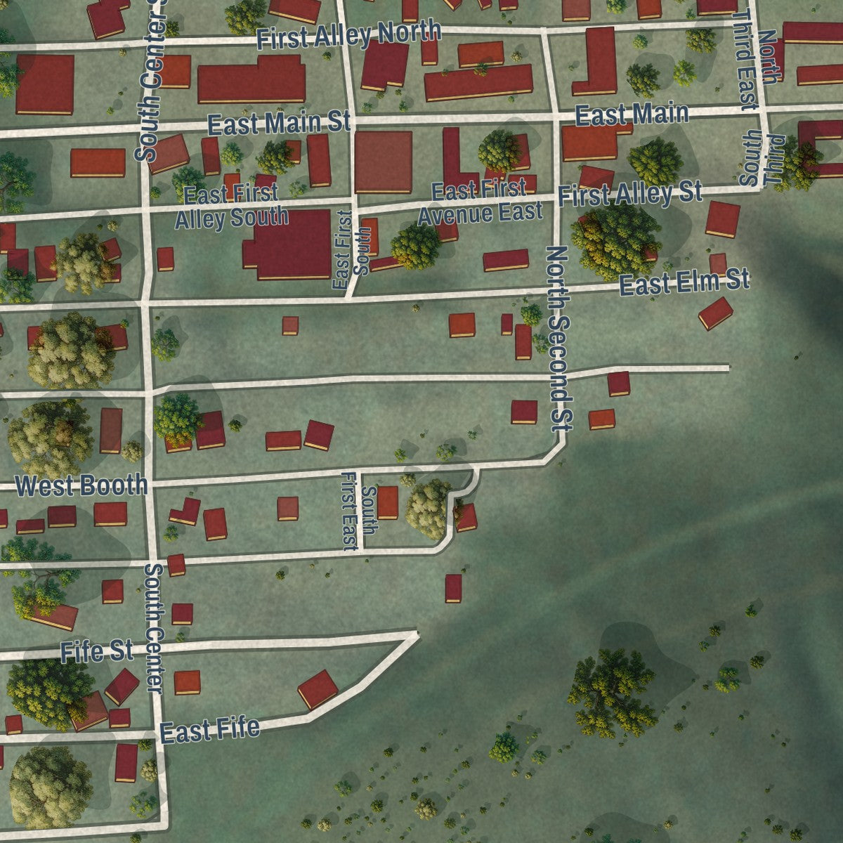 Second close-up of the map of Lava Hot Springs, Idaho print showing more streets and buildings