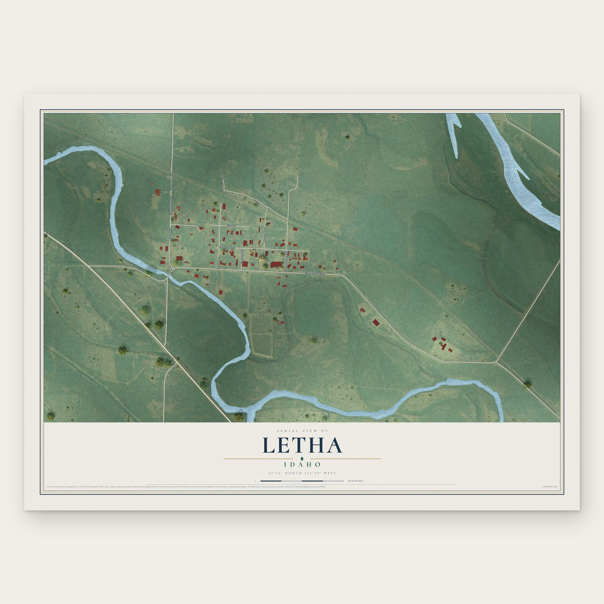 Letha, Idaho map print, the full design