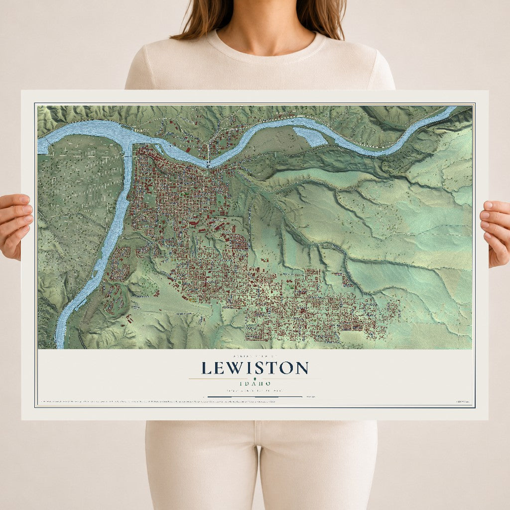 Map of Lewiston, Idaho, 18 x 24 inch unframed archival matte print