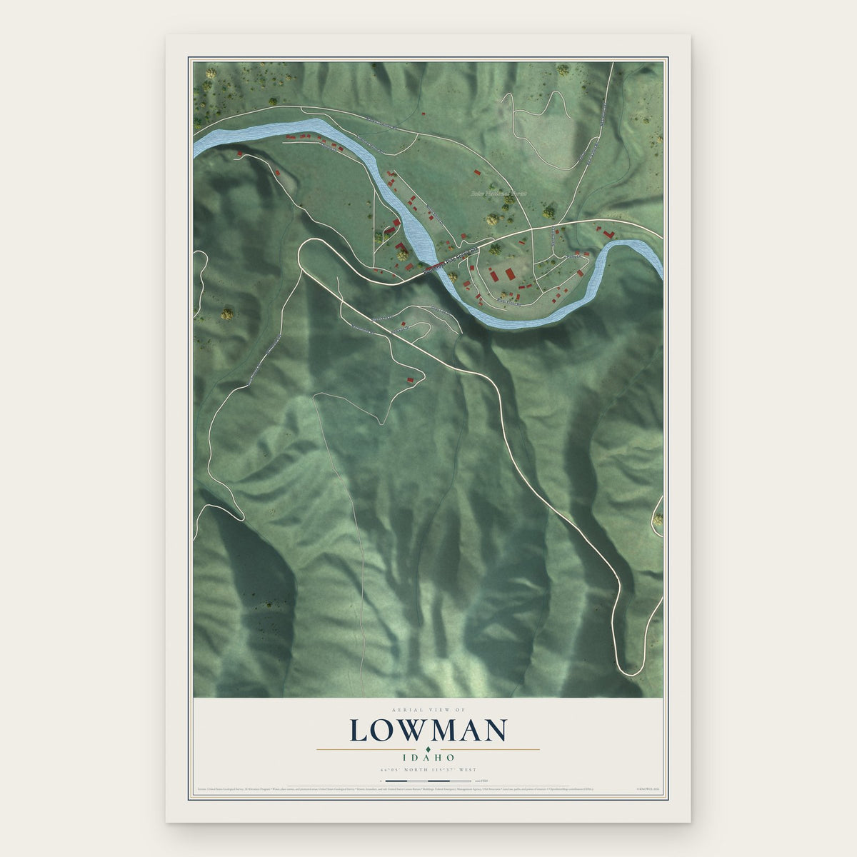 Lowman, Idaho map print, the full design