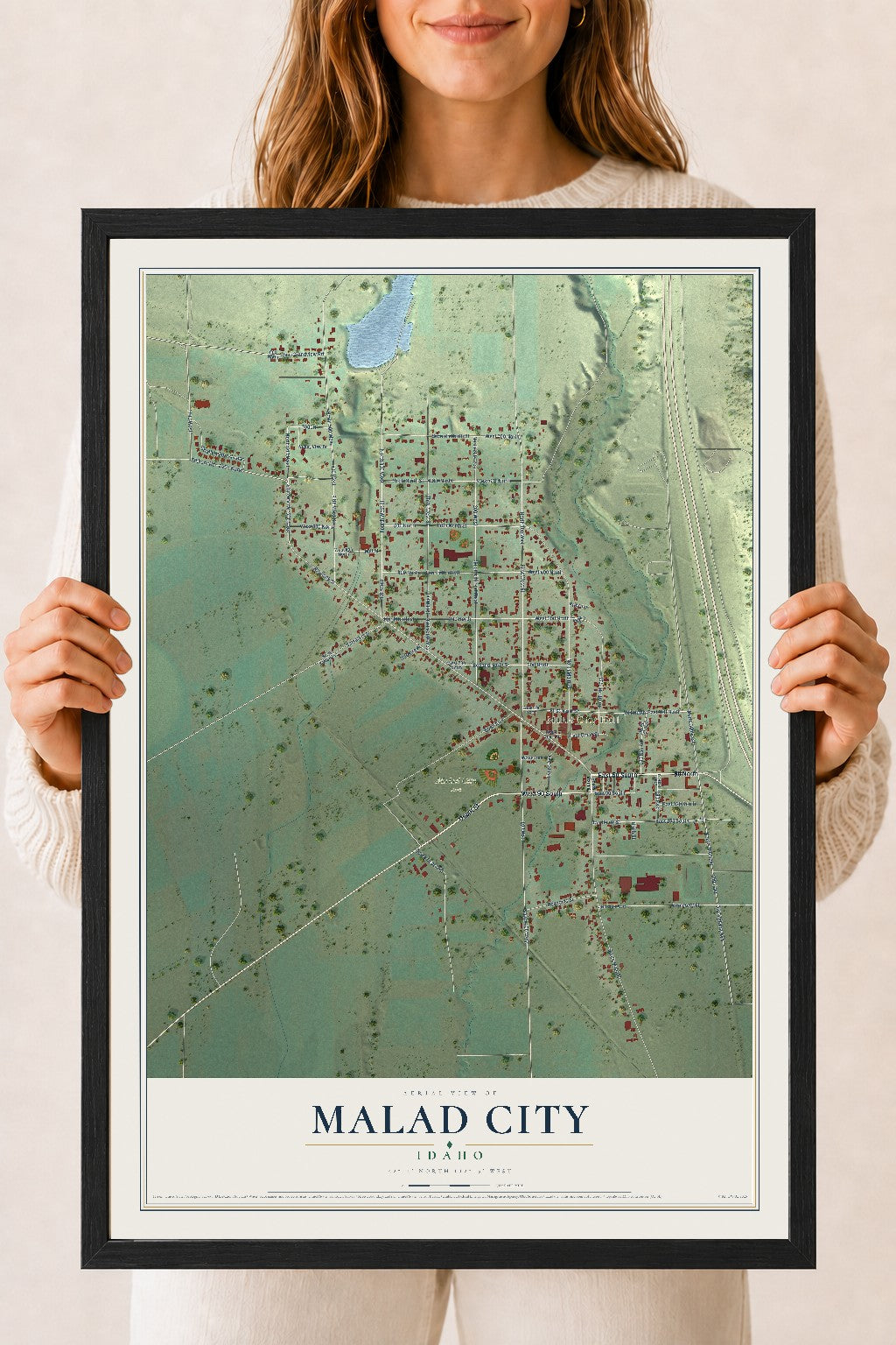 Map of Malad City, Idaho, 18 x 24 inch print in a black wood frame