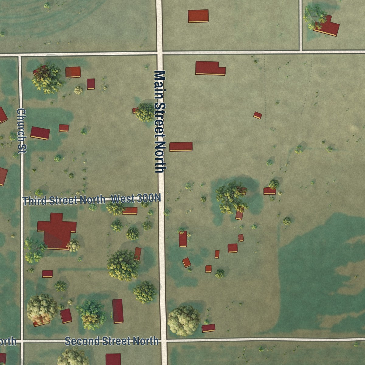 Close-up of the map of Malta, Idaho print showing street and building detail