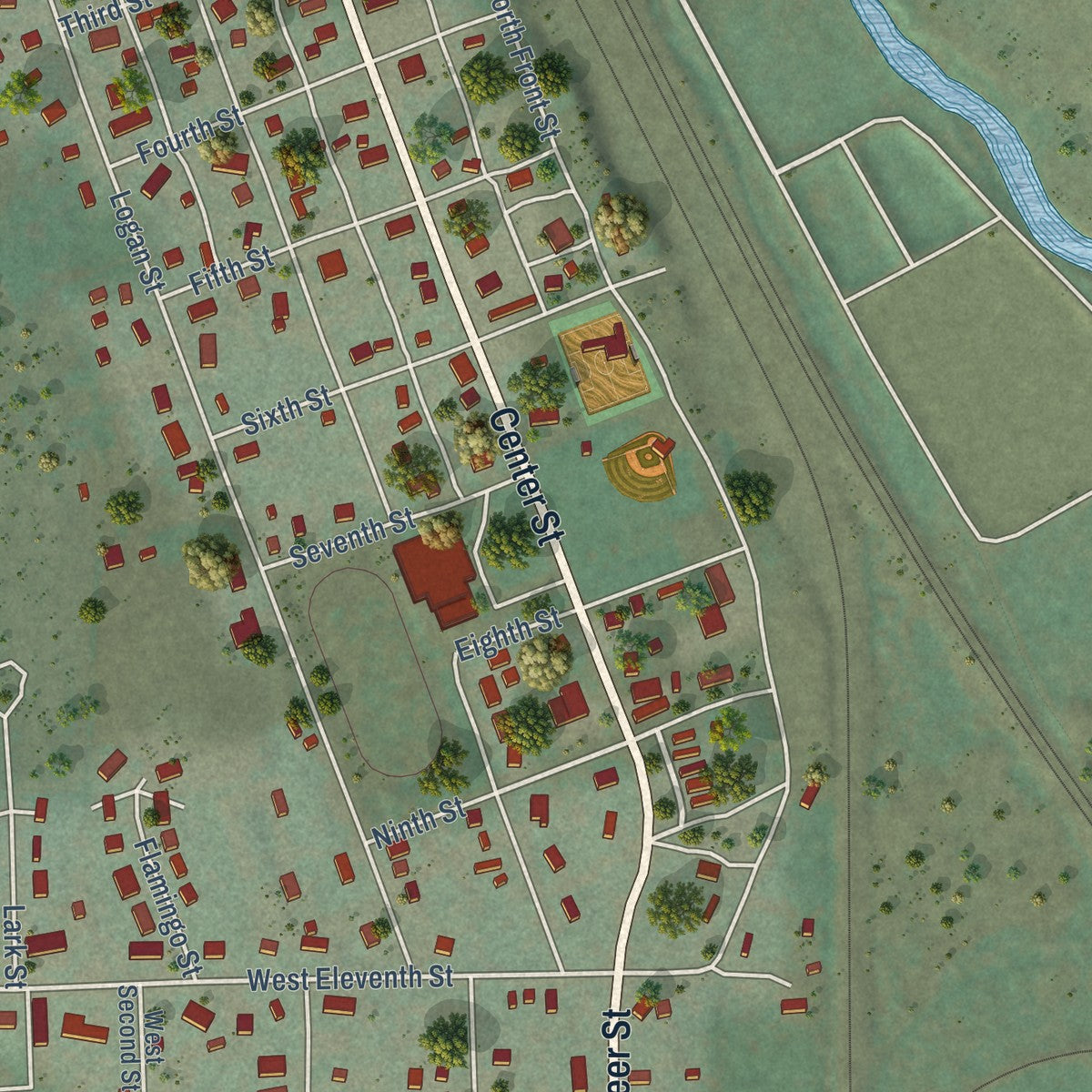 Close-up of the map of McCammon, Idaho print showing street and building detail