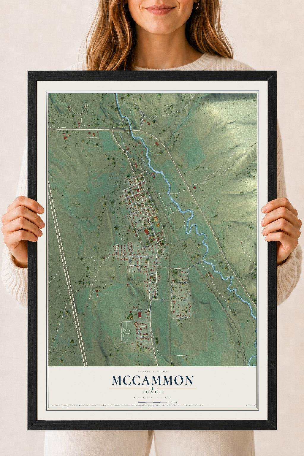 Map of McCammon, Idaho, 18 x 24 inch print in a black wood frame