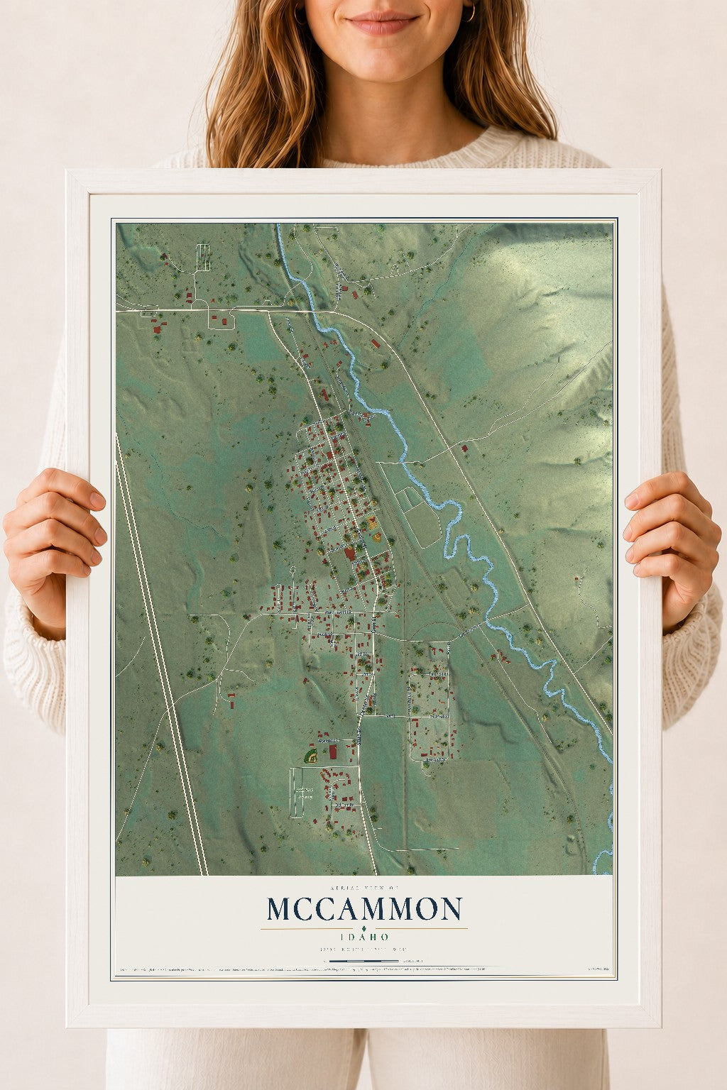 Map of McCammon, Idaho, 18 x 24 inch print in a white wood frame