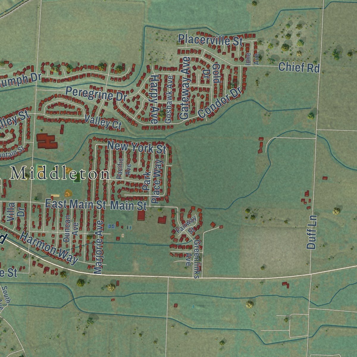 Second close-up of the map of Middleton, Idaho print showing more streets and buildings