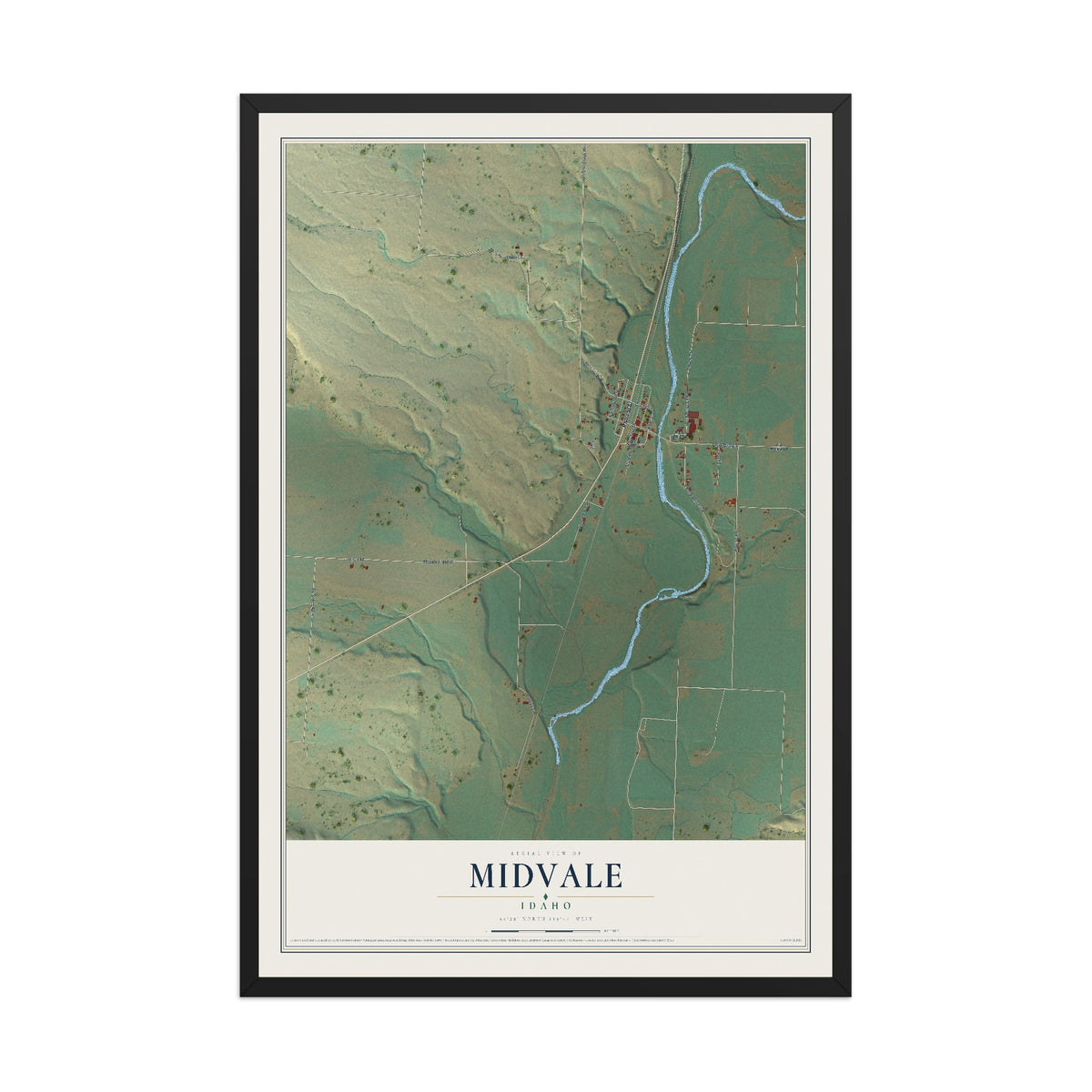 Map of Midvale, Idaho, 12 x 18 inch print in a black wood frame