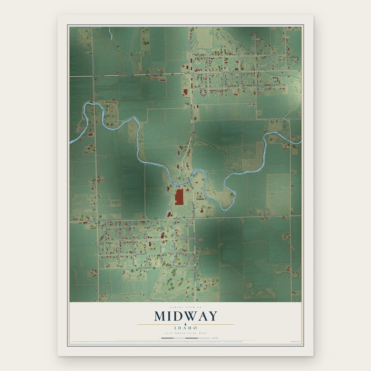 Midway, Idaho map print, the full design