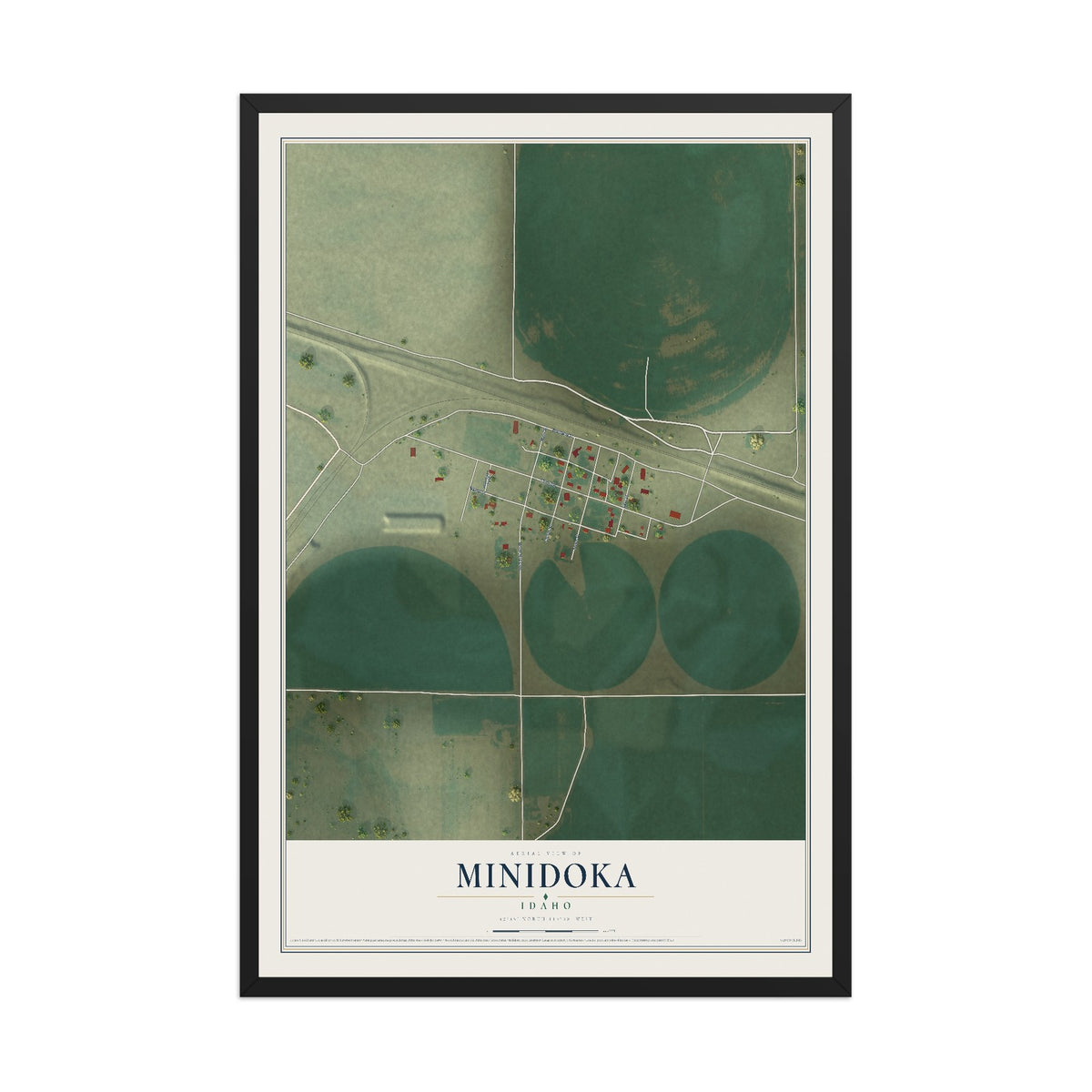 Map of Minidoka, Idaho, 12 x 18 inch print in a black wood frame
