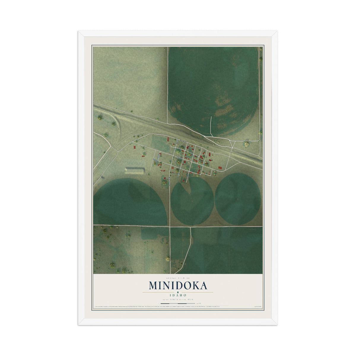 Map of Minidoka, Idaho, 12 x 18 inch print in a white wood frame