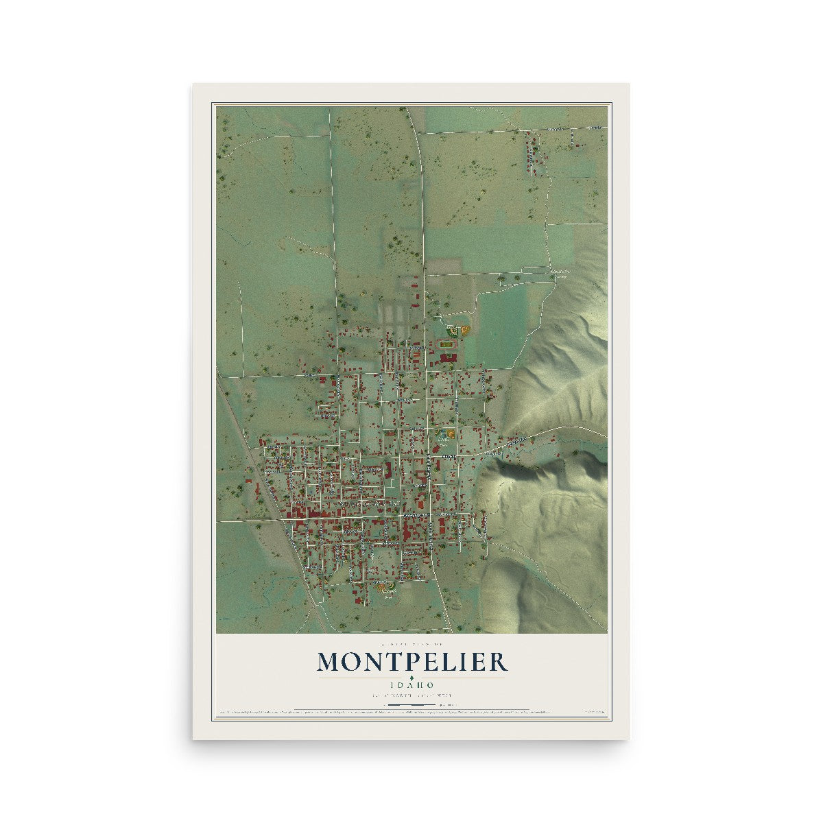 Map of Montpelier, Idaho, 12 x 18 inch unframed archival matte print