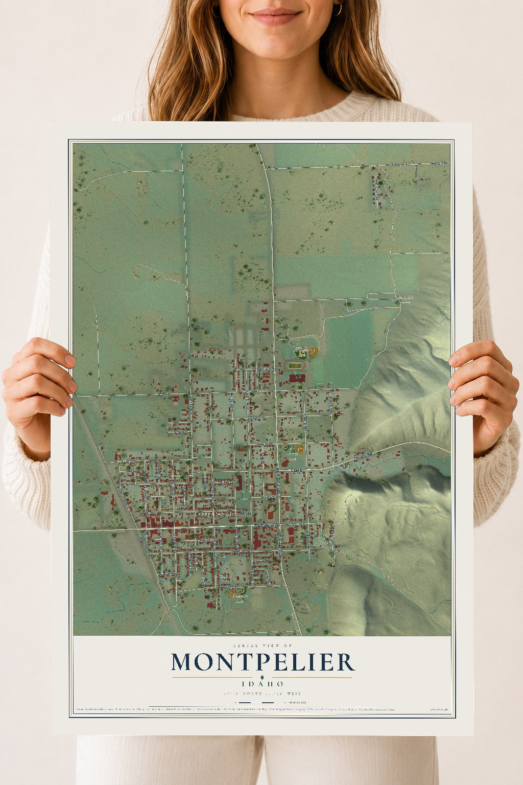 Map of Montpelier, Idaho, 18 x 24 inch unframed archival matte print