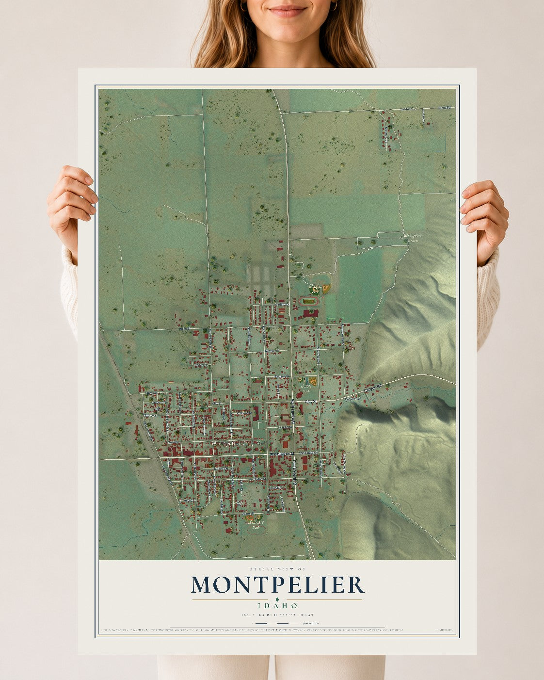 Map of Montpelier, Idaho, 24 x 36 inch unframed archival matte print
