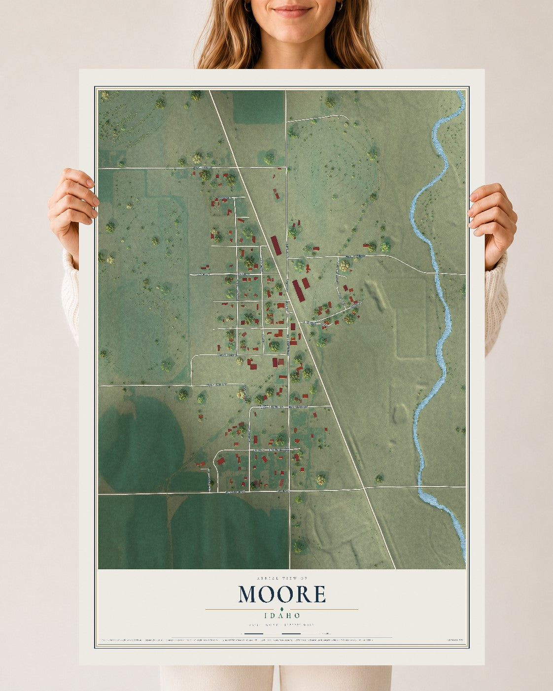 Map of Moore, Idaho, 24 x 36 inch unframed archival matte print