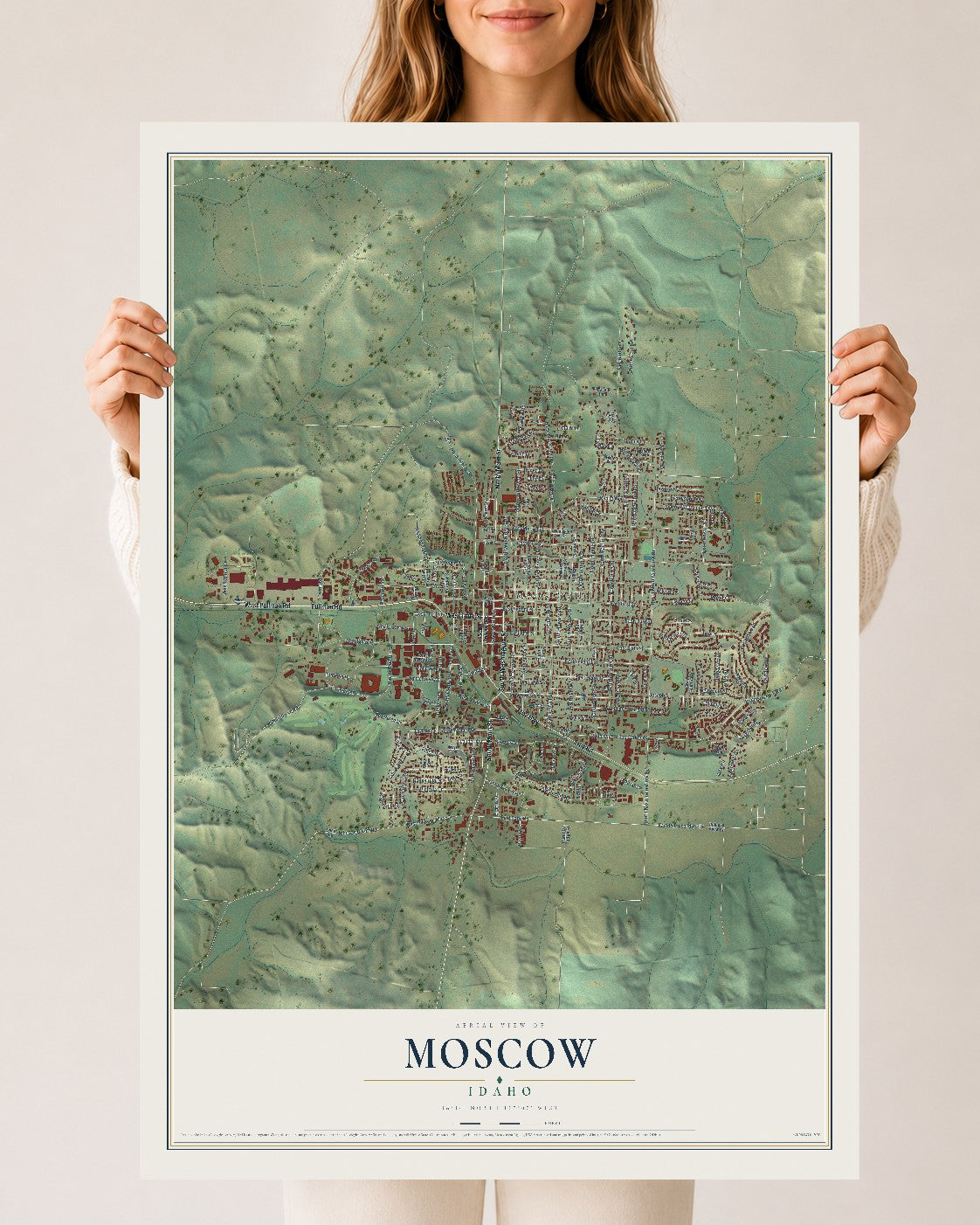 Map of Moscow, Idaho, 24 x 36 inch unframed archival matte print
