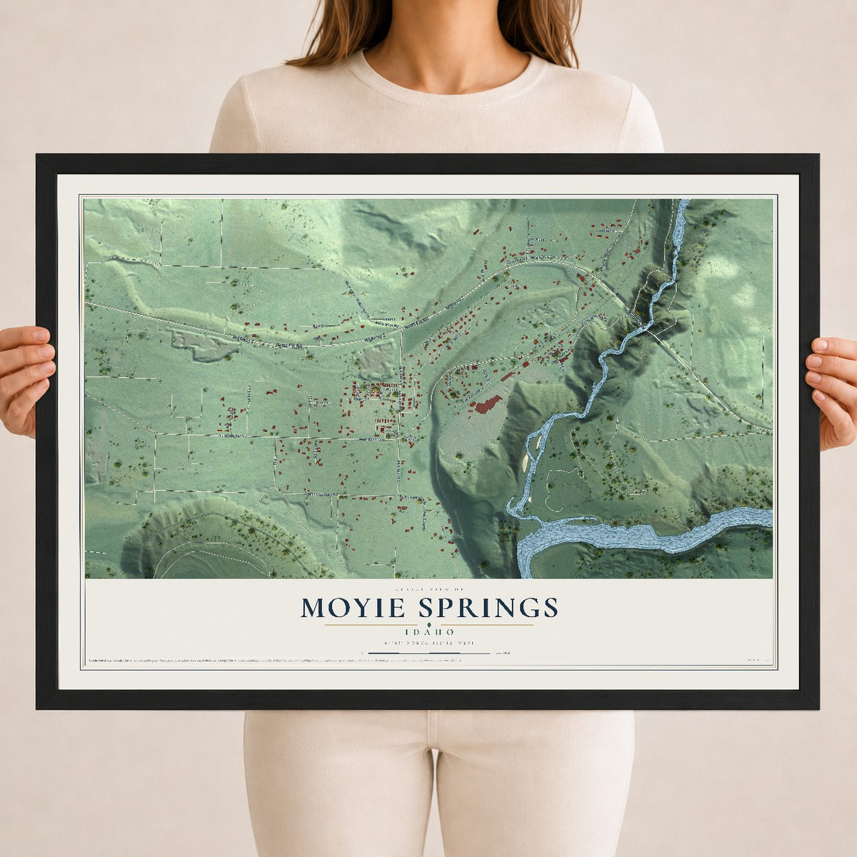 Map of Moyie Springs, Idaho, 18 x 24 inch print in a black wood frame