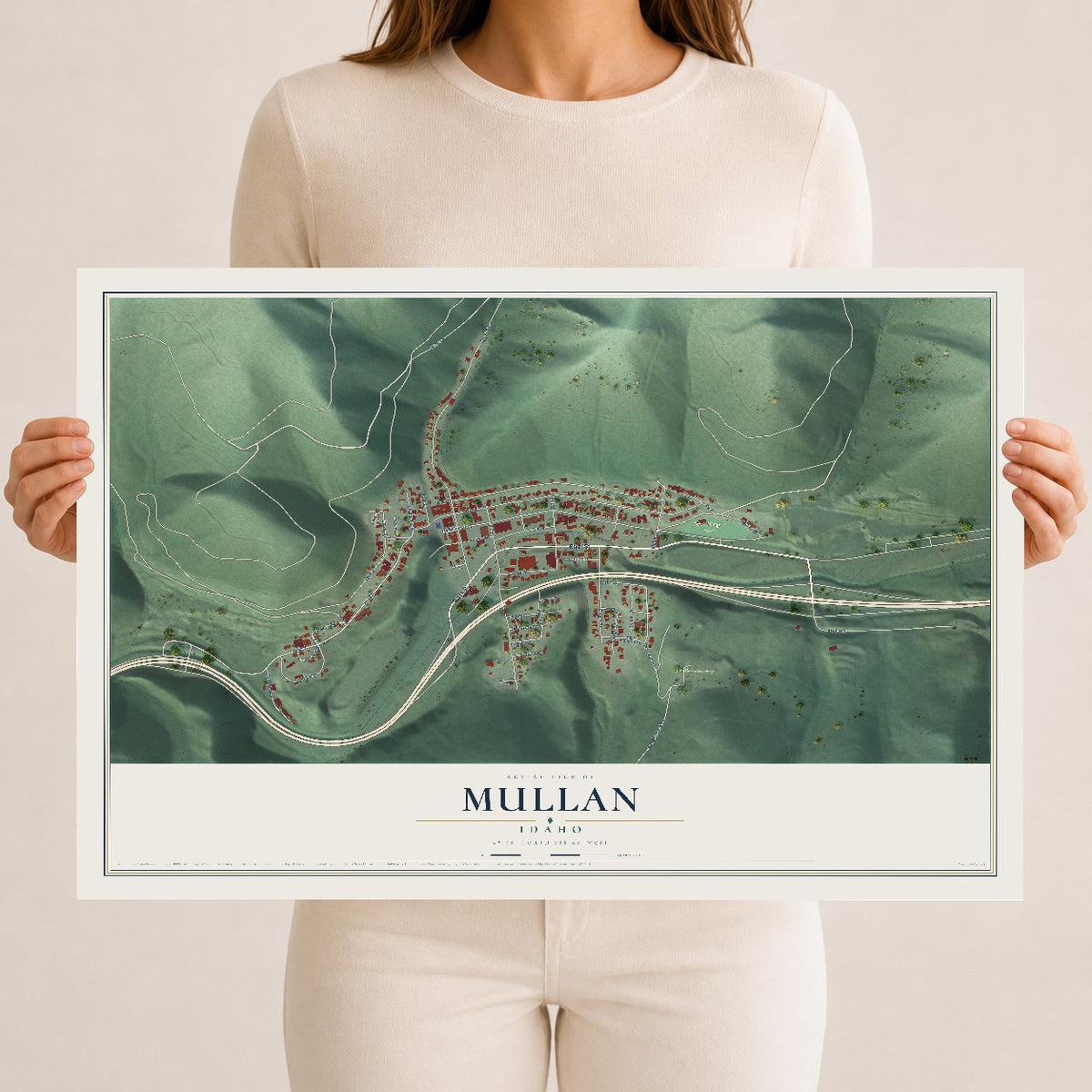 Map of Mullan, Idaho, 12 x 18 inch unframed archival matte print