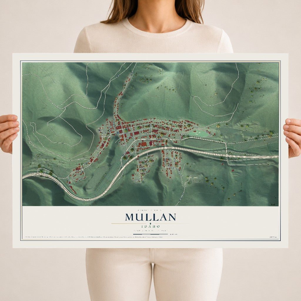 Map of Mullan, Idaho, 18 x 24 inch unframed archival matte print