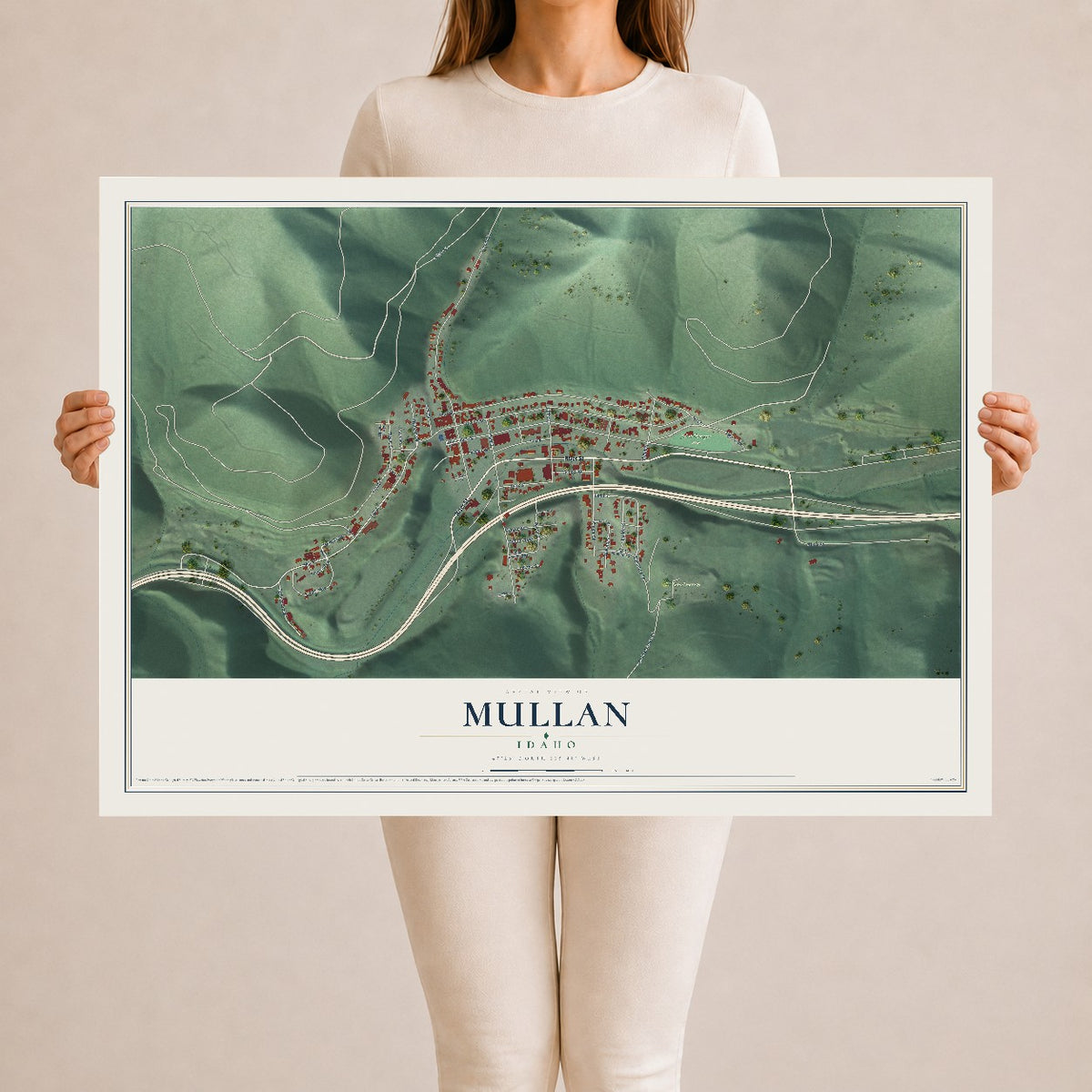 Map of Mullan, Idaho, 24 x 36 inch unframed archival matte print