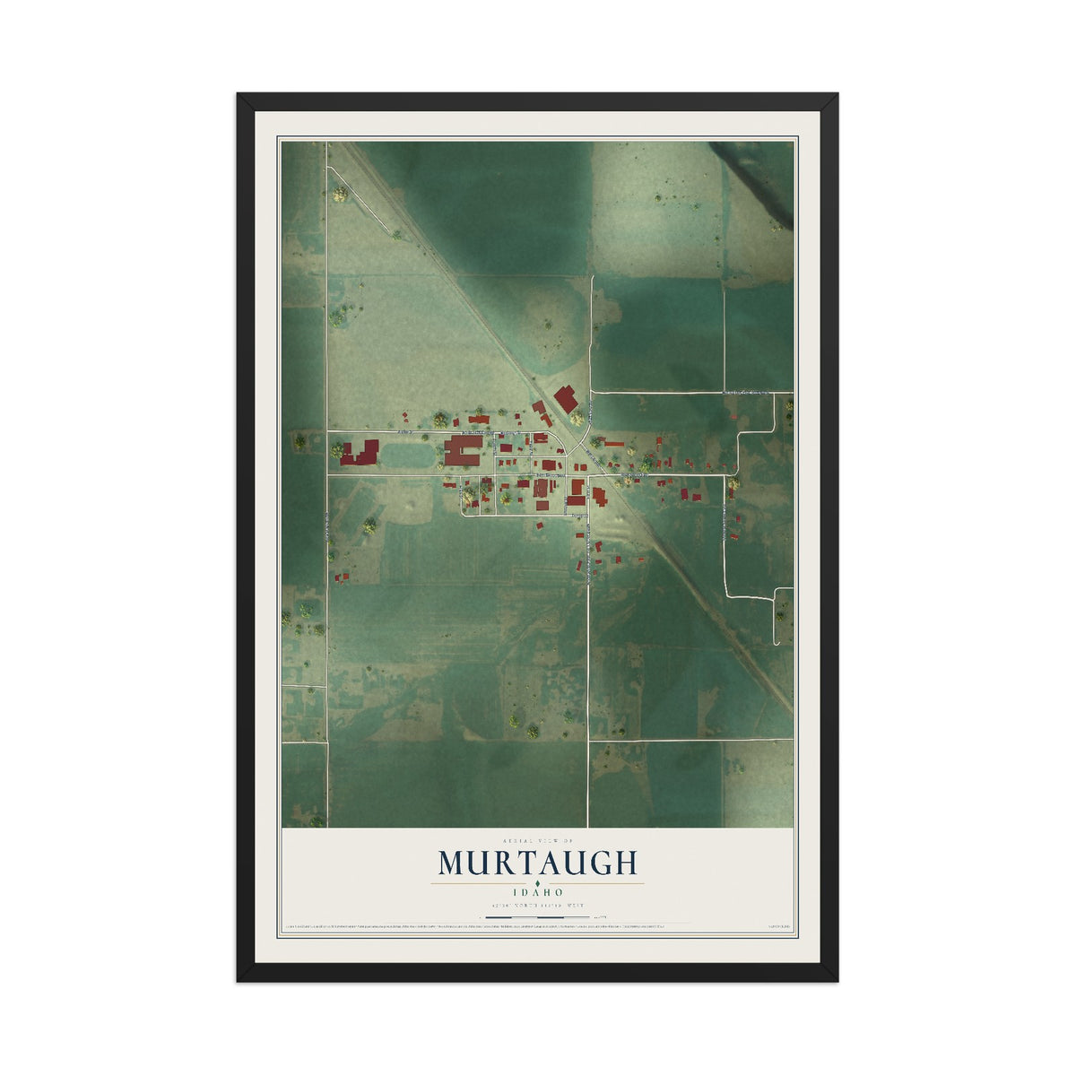 Map of Murtaugh, Idaho, 12 x 18 inch print in a black wood frame