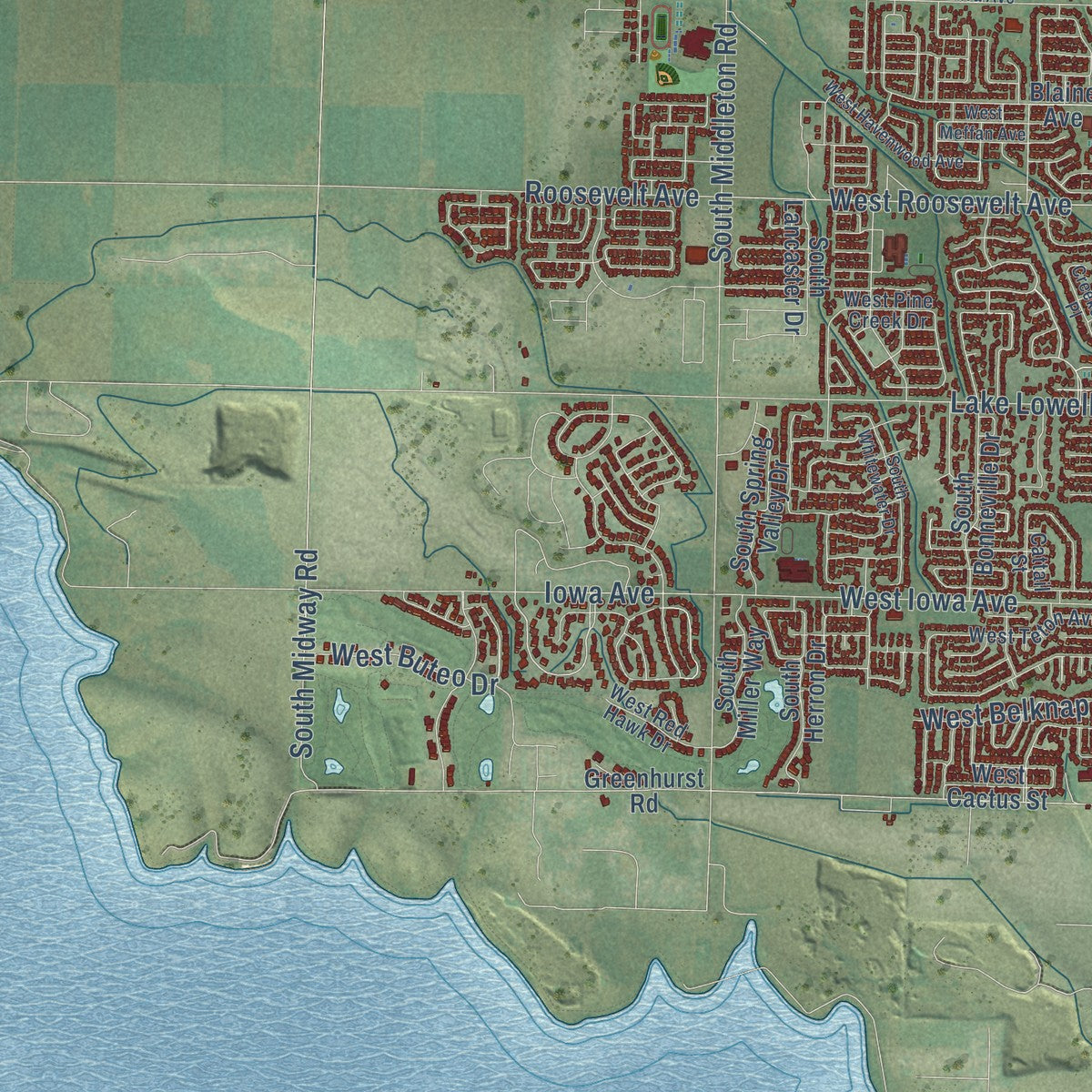 Second close-up of the map of Nampa, Idaho print showing more streets and buildings