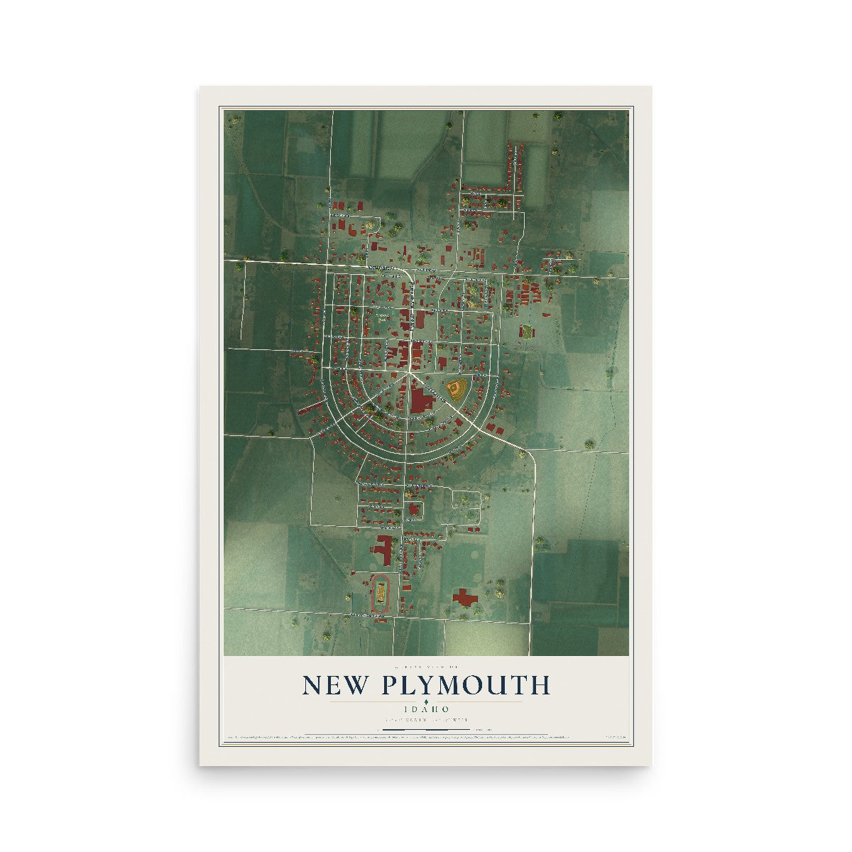 Map of New Plymouth, Idaho, 12 x 18 inch unframed archival matte print
