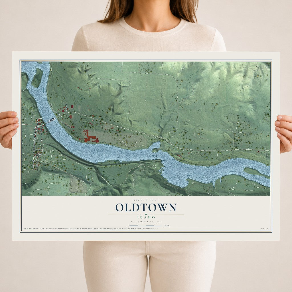 Map of Oldtown, Idaho, 18 x 24 inch unframed archival matte print