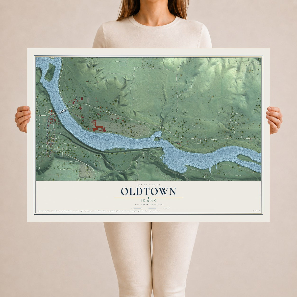 Map of Oldtown, Idaho, 24 x 36 inch unframed archival matte print