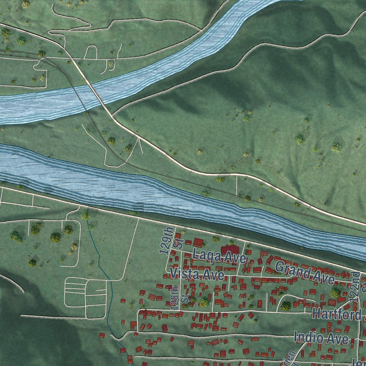 Close-up of the map of Orofino, Idaho print showing street and building detail