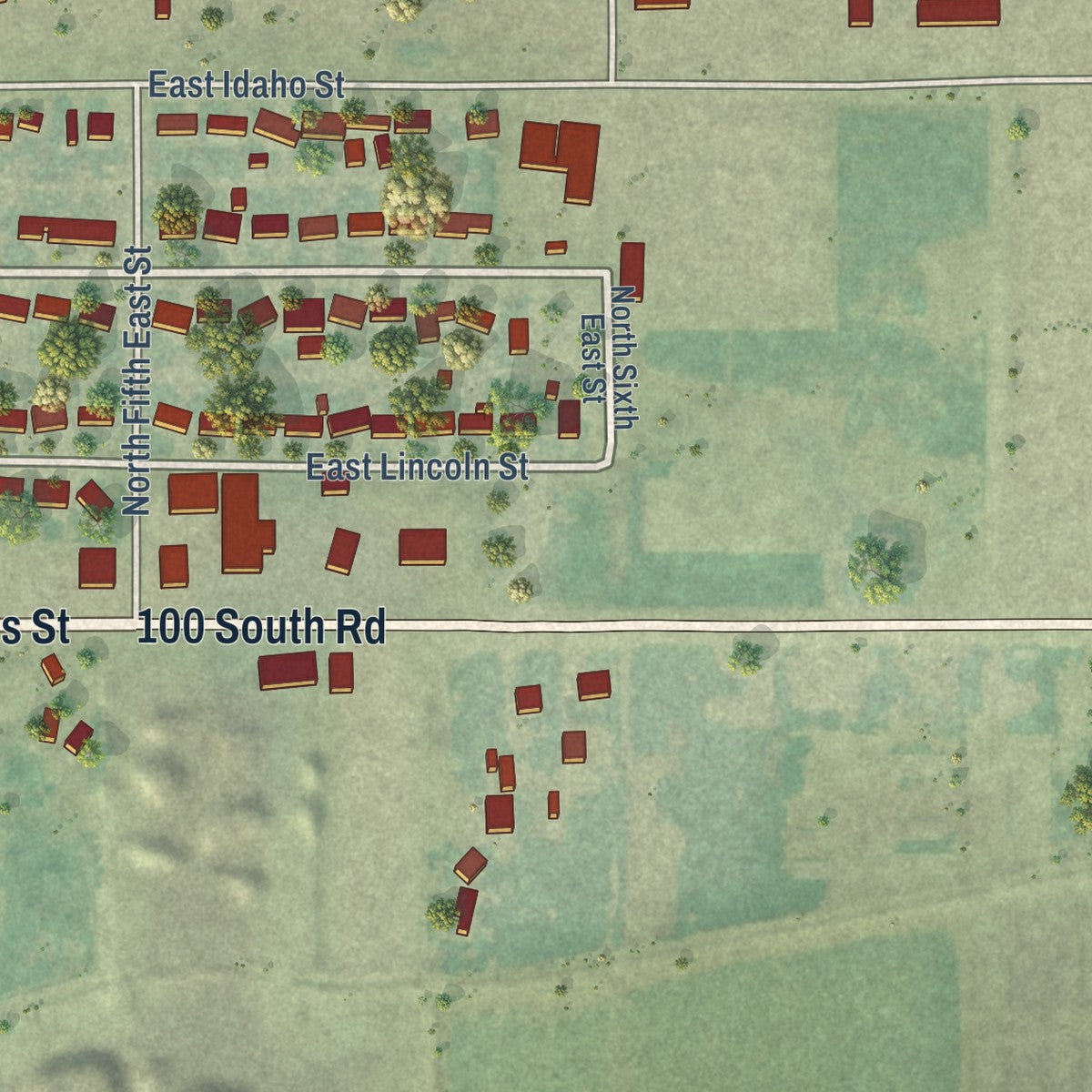 Second close-up of the map of Paul, Idaho print showing more streets and buildings