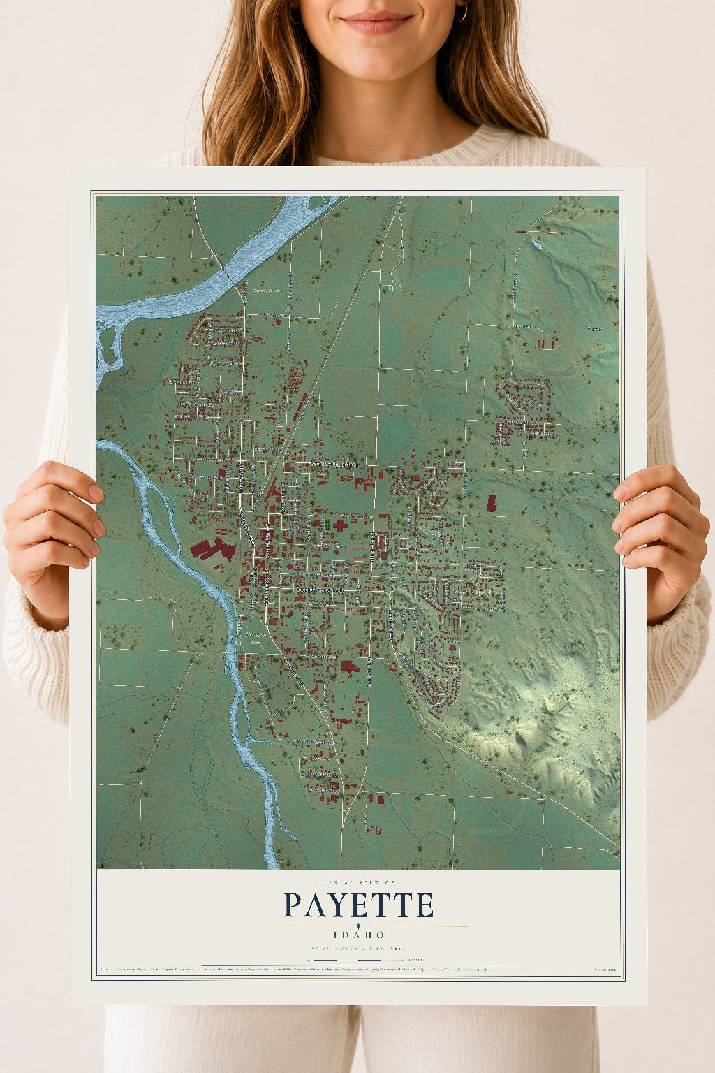 Map of Payette, Idaho, 18 x 24 inch unframed archival matte print