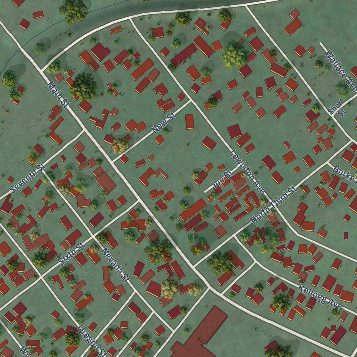 Second close-up of the map of Pinehurst, Idaho print showing more streets and buildings