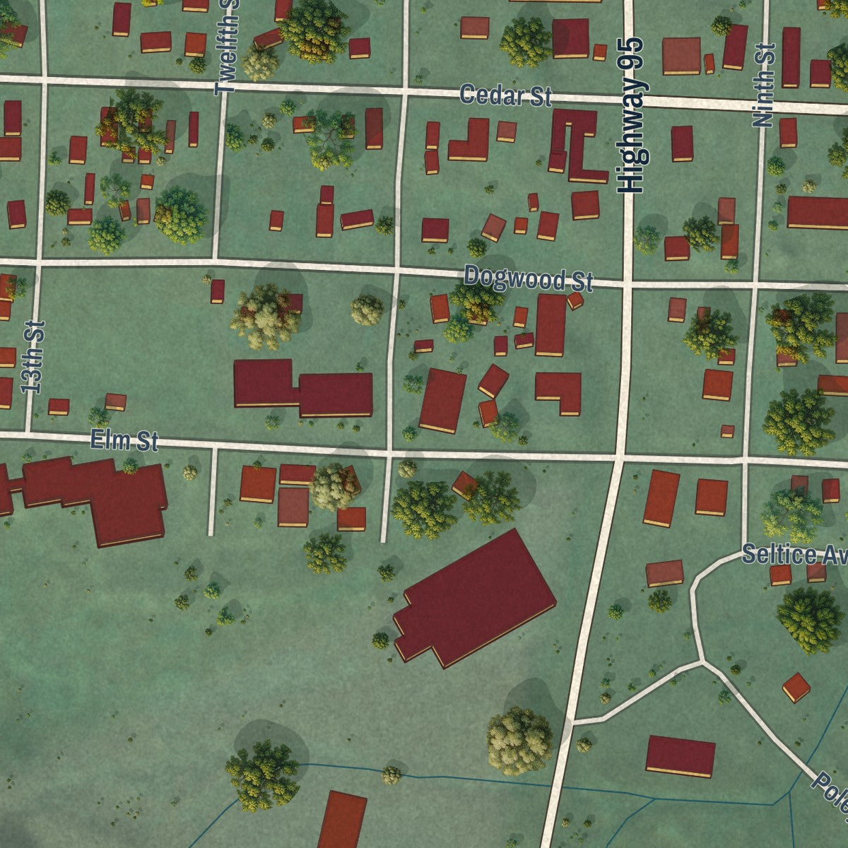 Close-up of the map of Plummer, Idaho print showing street and building detail