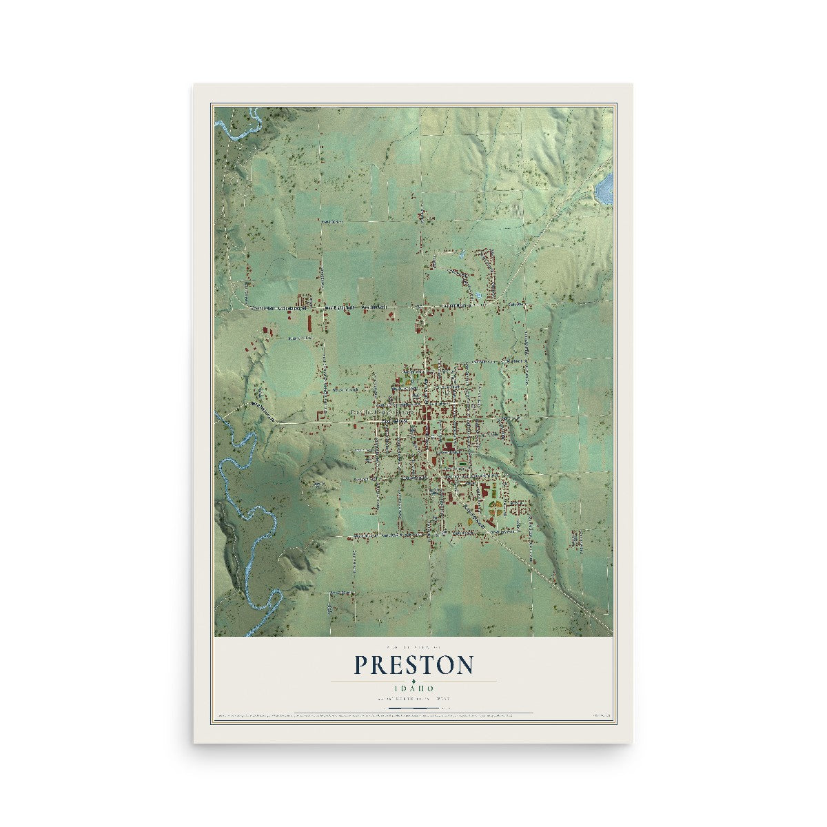 Map of Preston, Idaho, 12 x 18 inch unframed archival matte print
