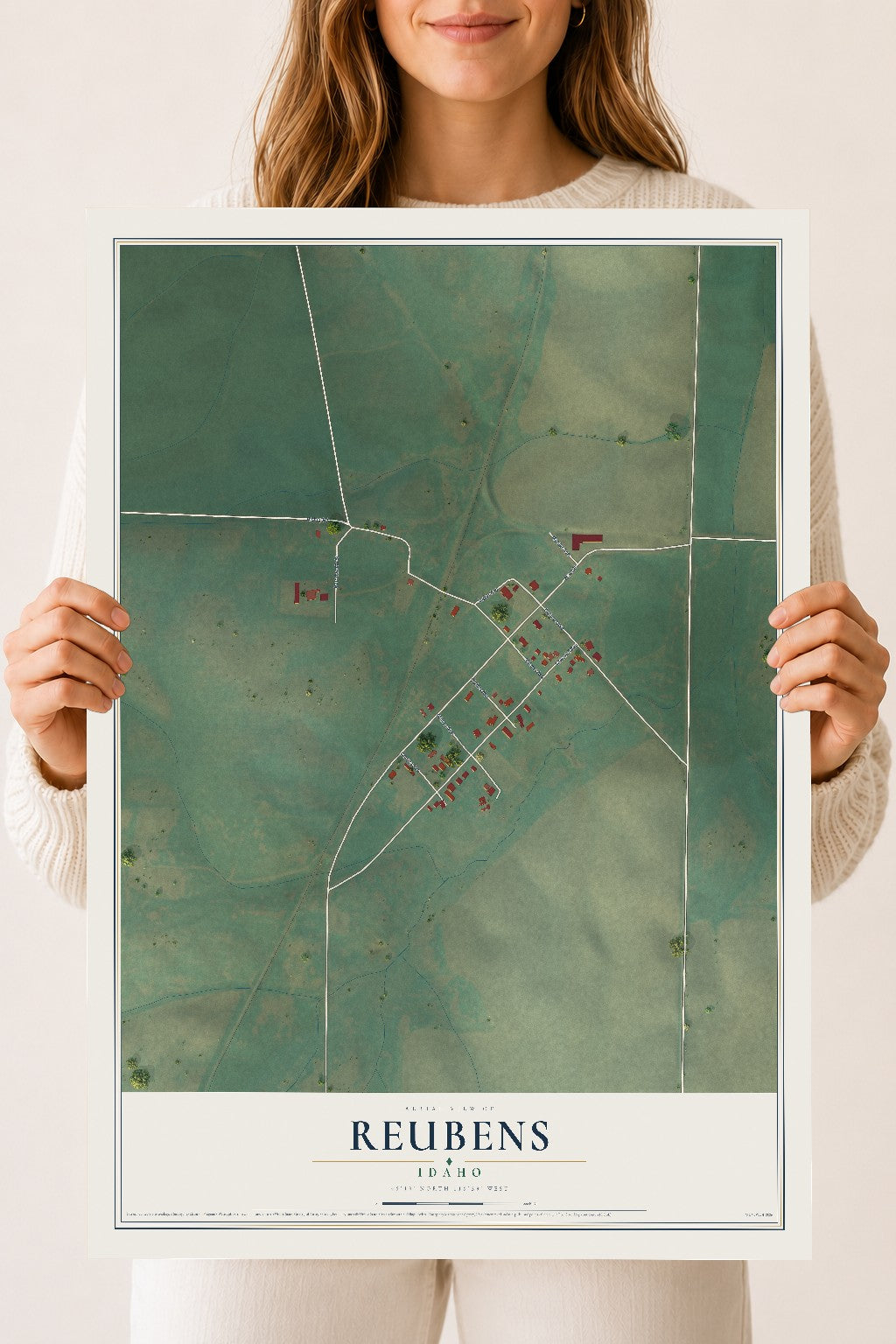 Map of Reubens, Idaho, 18 x 24 inch unframed archival matte print