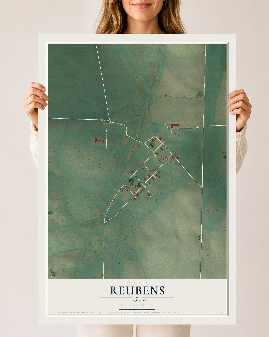 Map of Reubens, Idaho, 24 x 36 inch unframed archival matte print