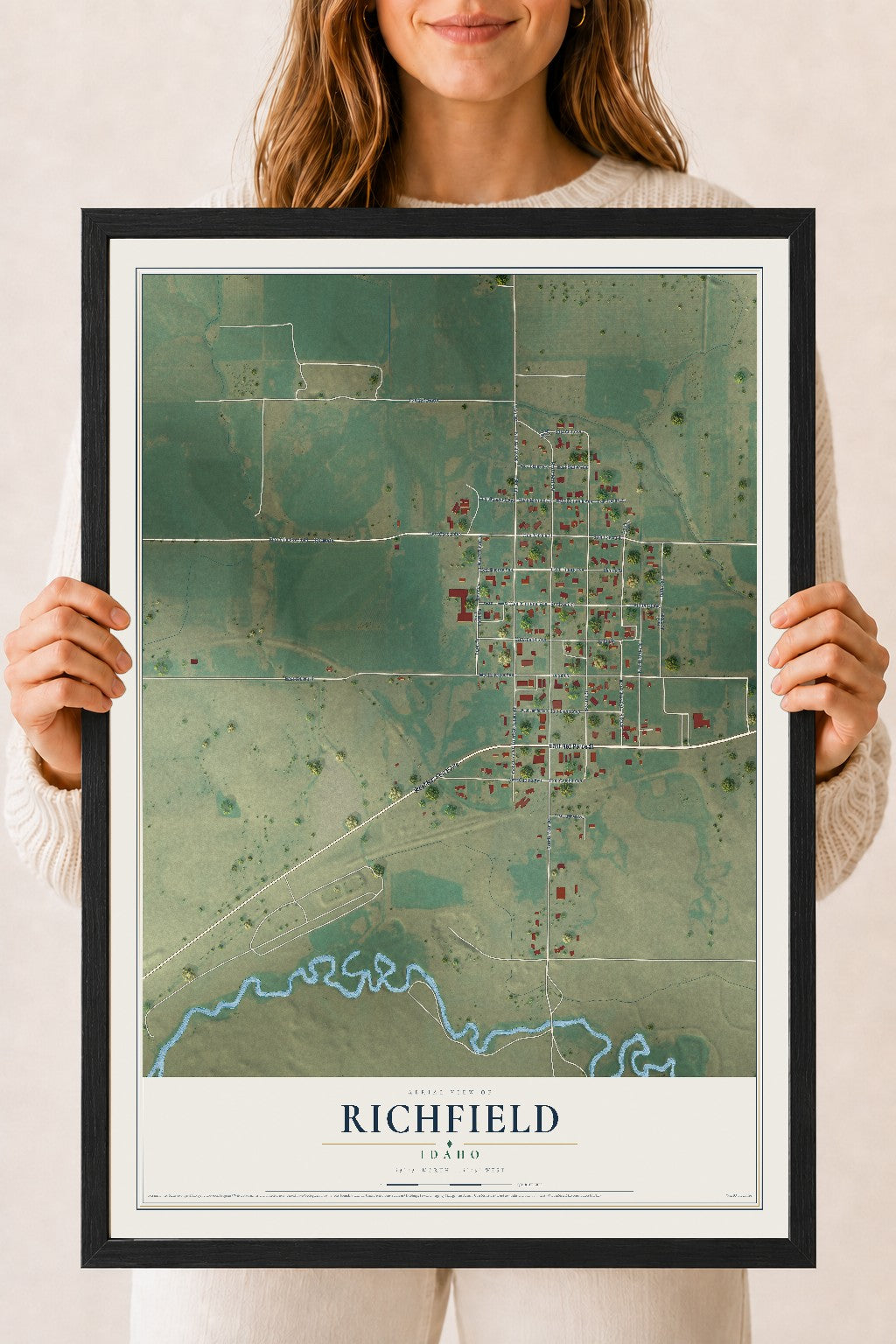 Map of Richfield, Idaho, 18 x 24 inch print in a black wood frame