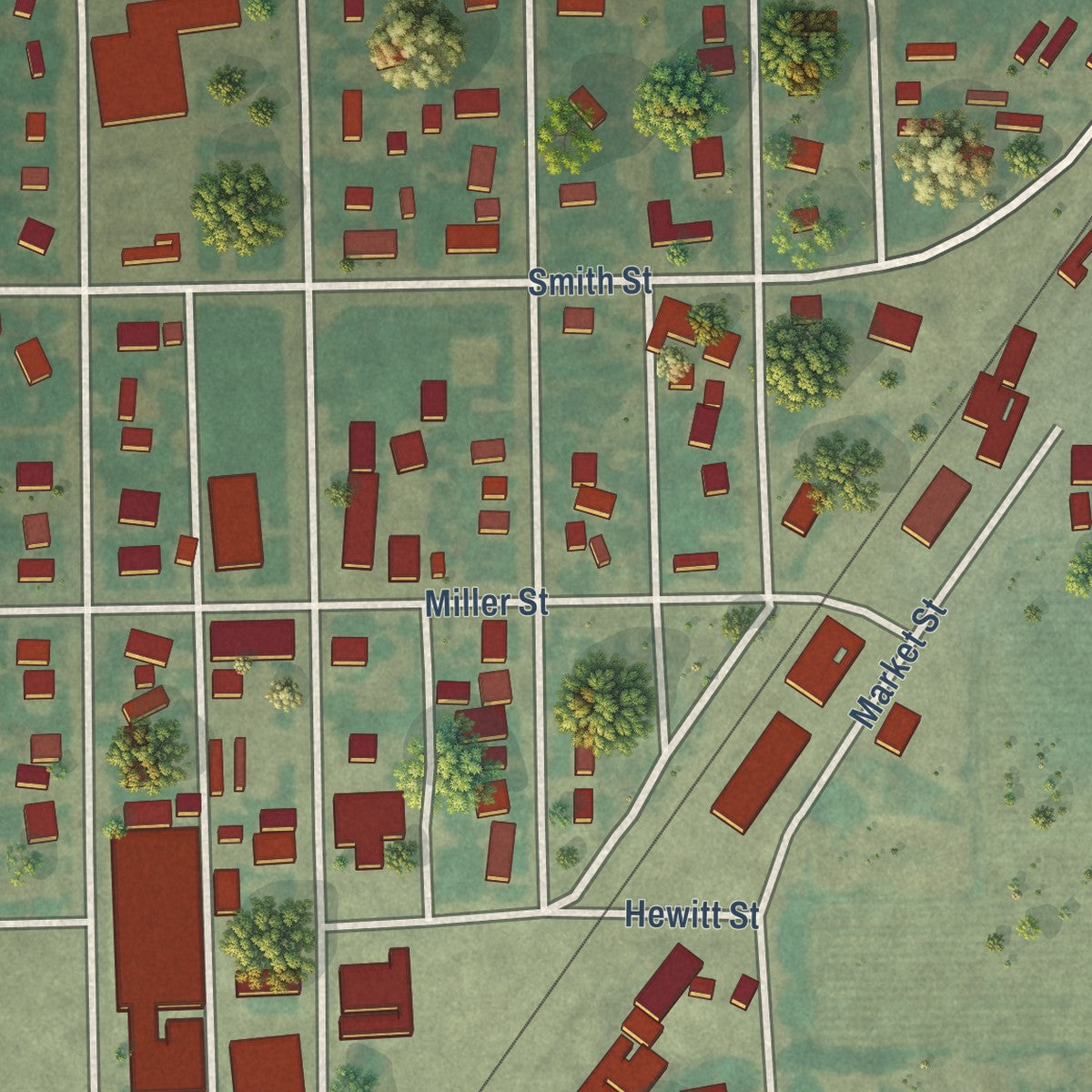 Close-up of the map of Ririe, Idaho print showing street and building detail