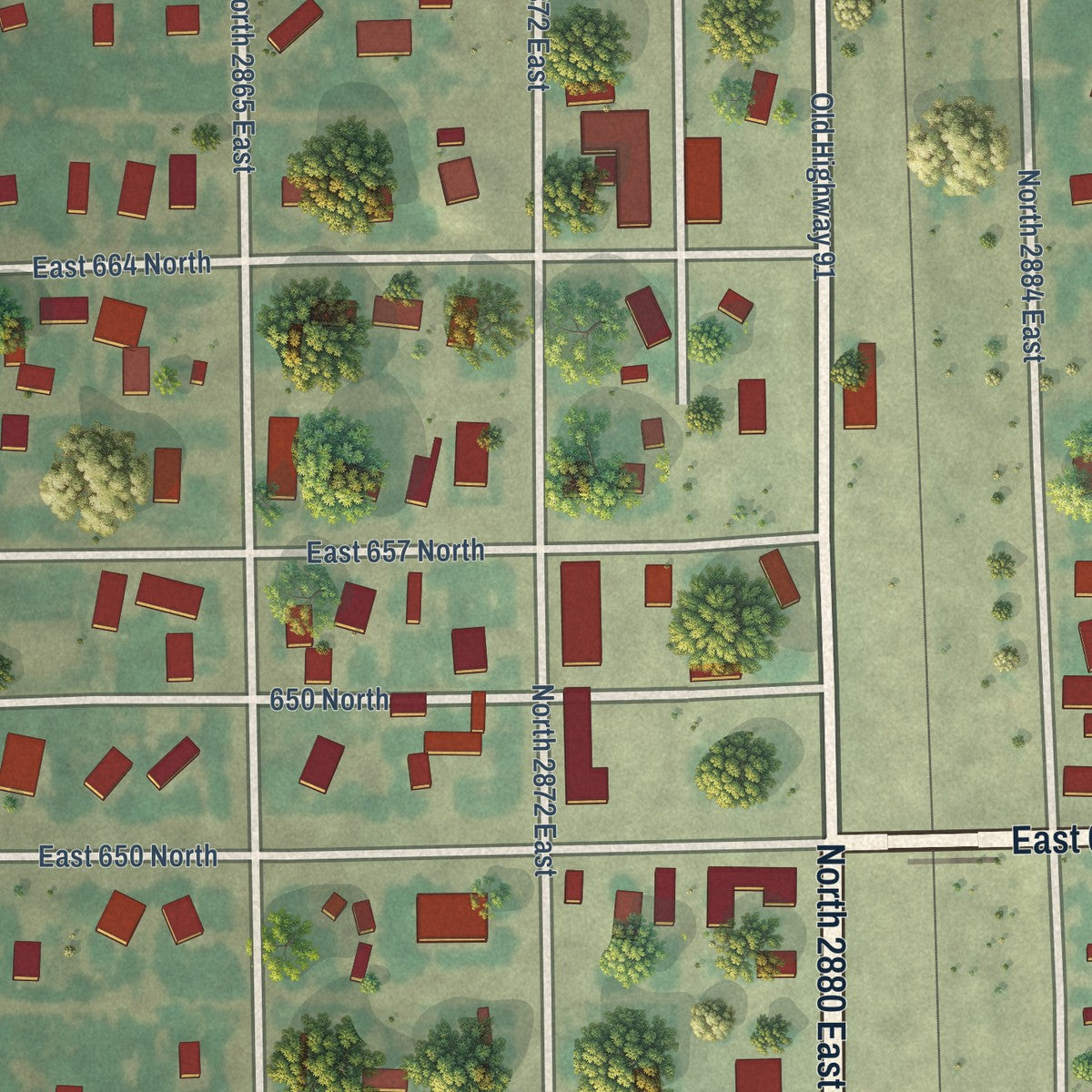 Close-up of the map of Roberts, Idaho print showing street and building detail