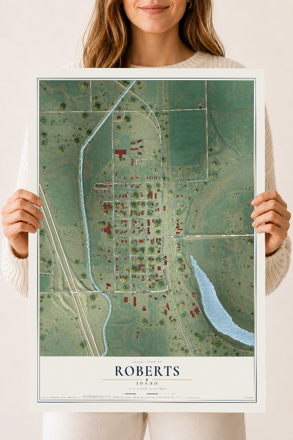 Map of Roberts, Idaho, 18 x 24 inch unframed archival matte print