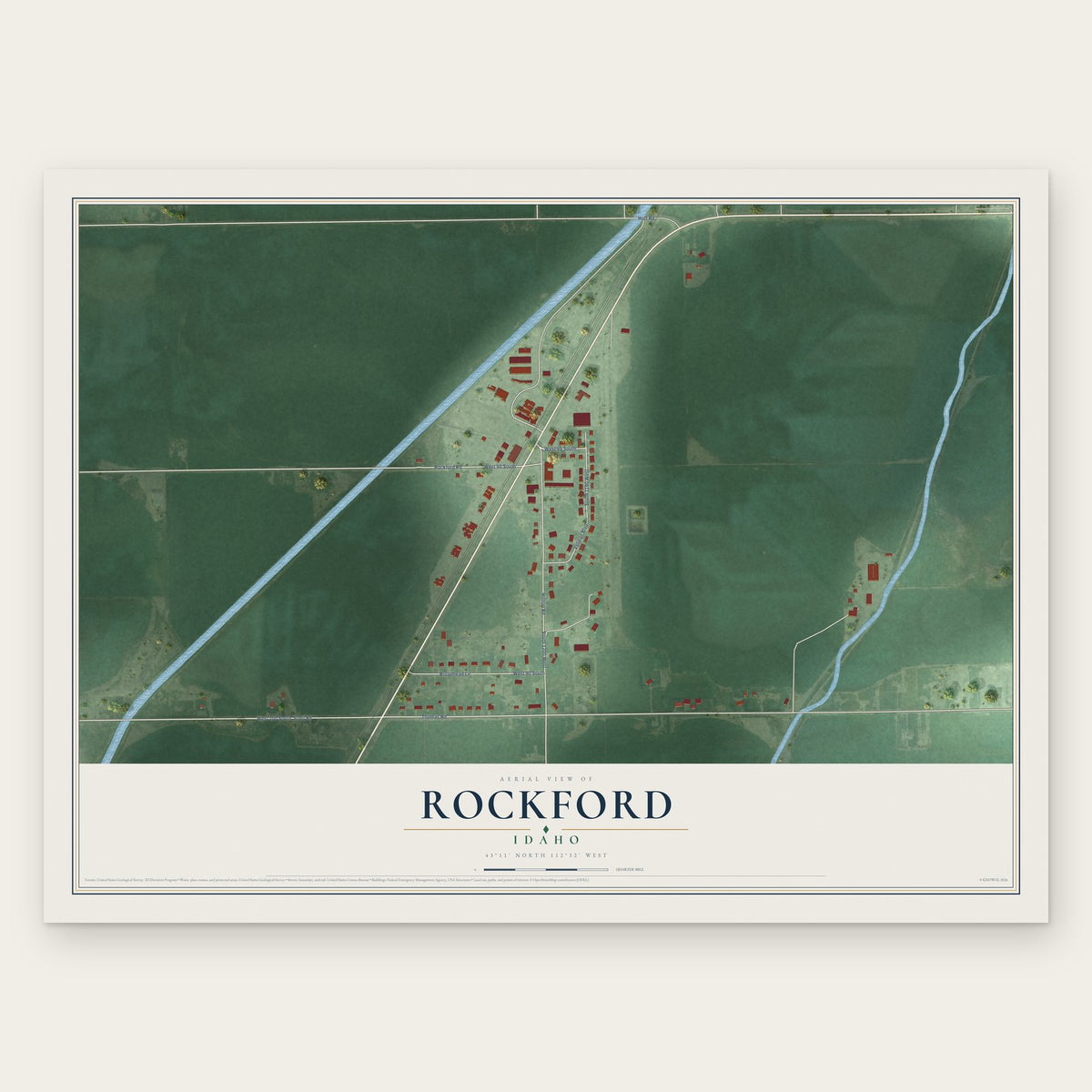 Rockford, Idaho map print, the full design