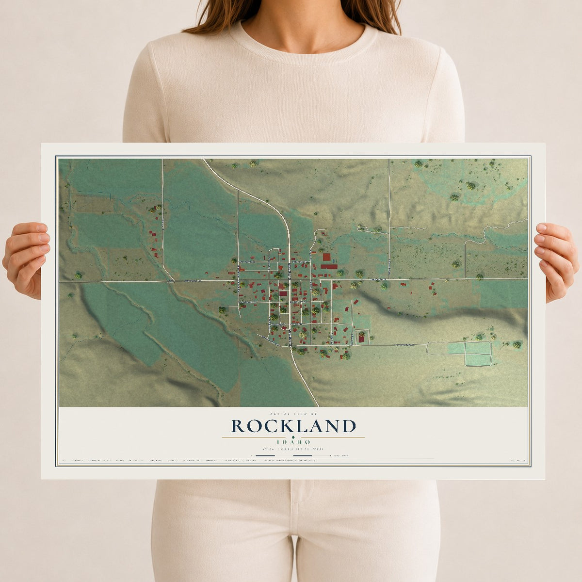 Map of Rockland, Idaho, 12 x 18 inch unframed archival matte print