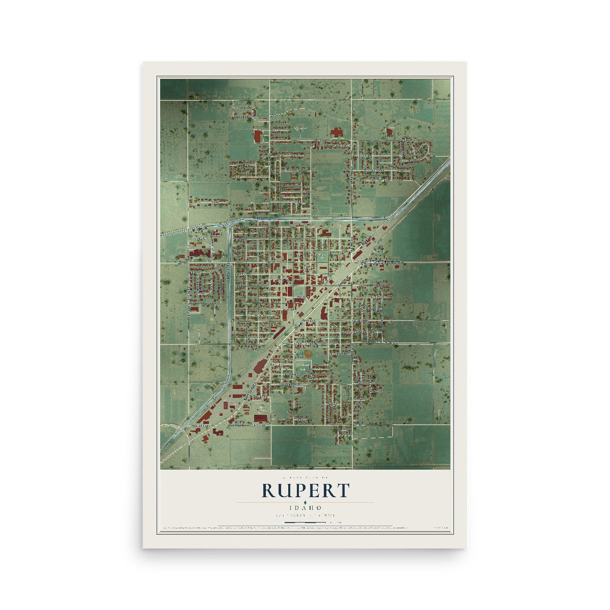Map of Rupert, Idaho, 12 x 18 inch unframed archival matte print