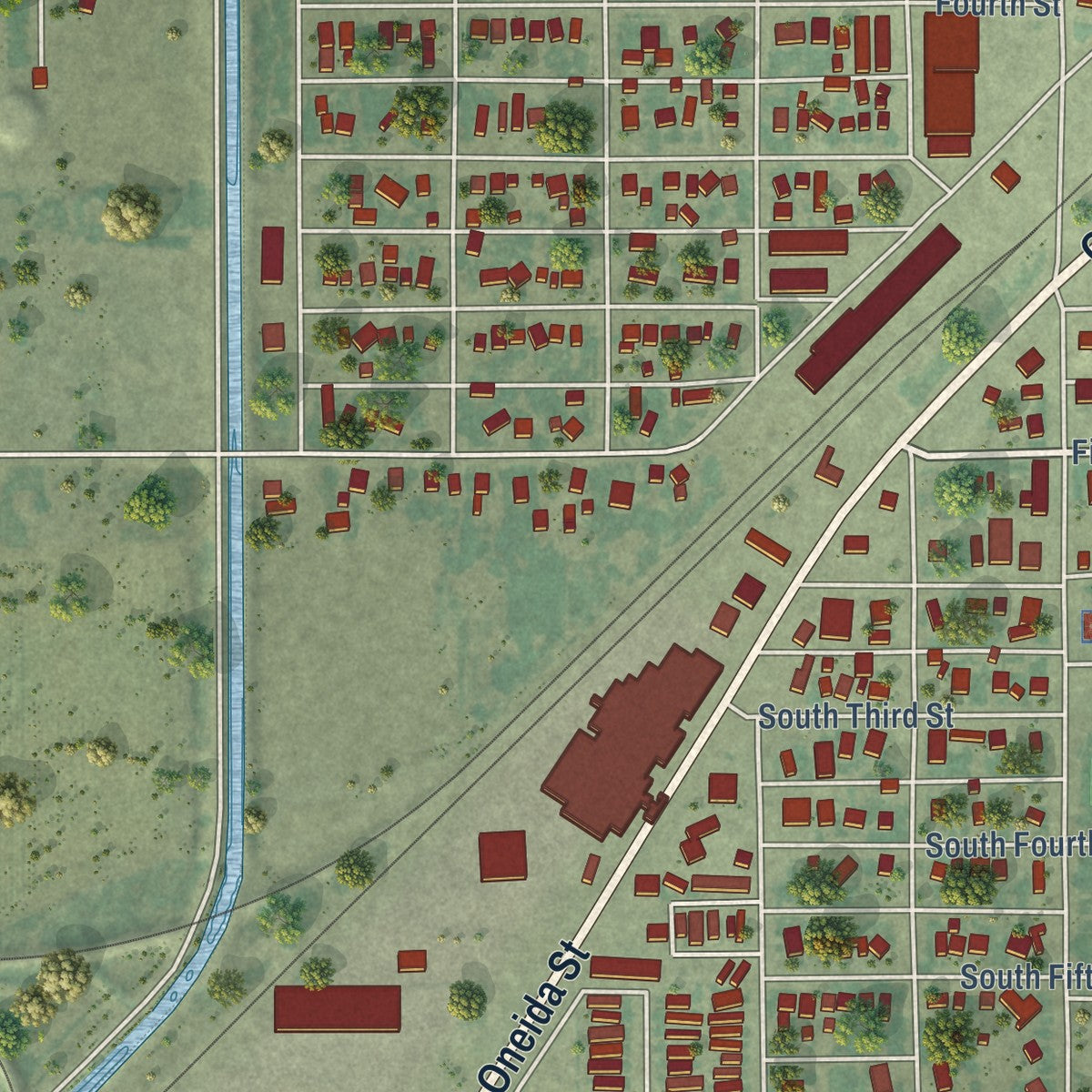 Second close-up of the map of Rupert, Idaho print showing more streets and buildings