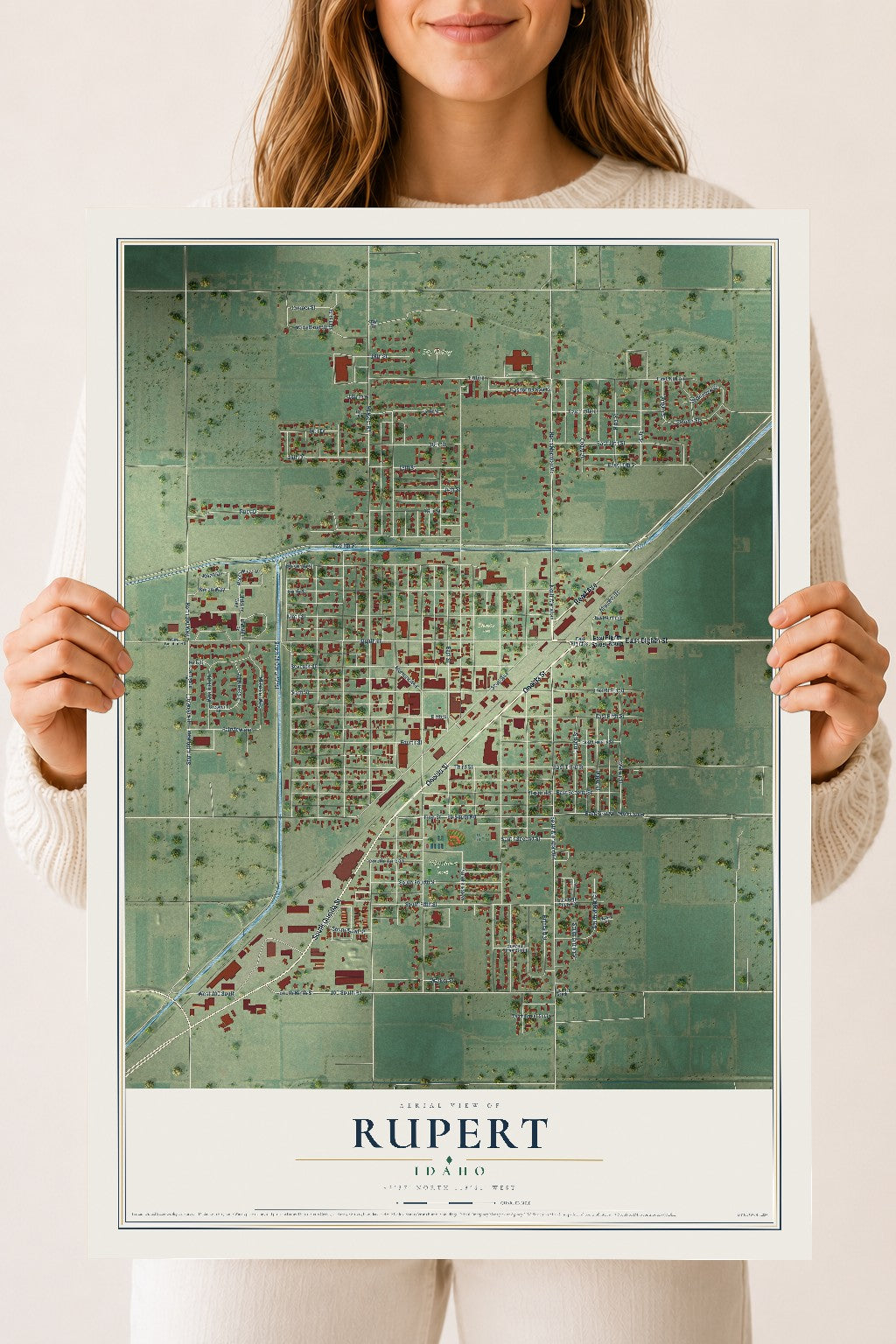 Map of Rupert, Idaho, 18 x 24 inch unframed archival matte print